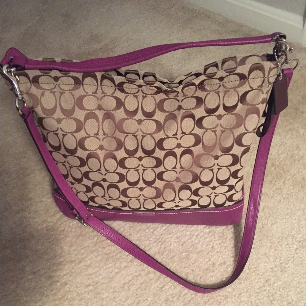 Coach Signature Amethyst and Khaki Hobo Bag